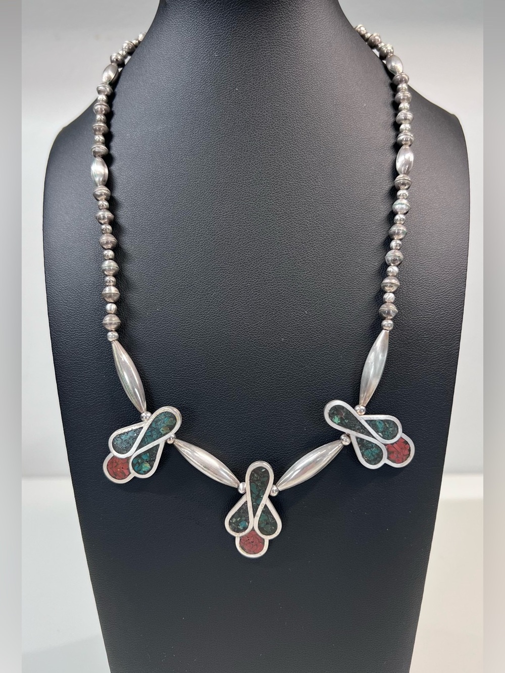 Native American Navajo Pearl & Inlay Station Necklace